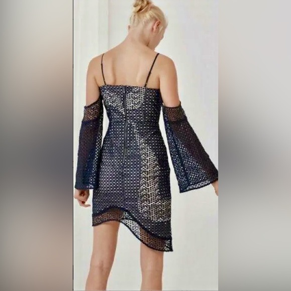 Keepsake Cold Shoulder Easy Love Navy Lace Mini Dress - Picture 8 of 10